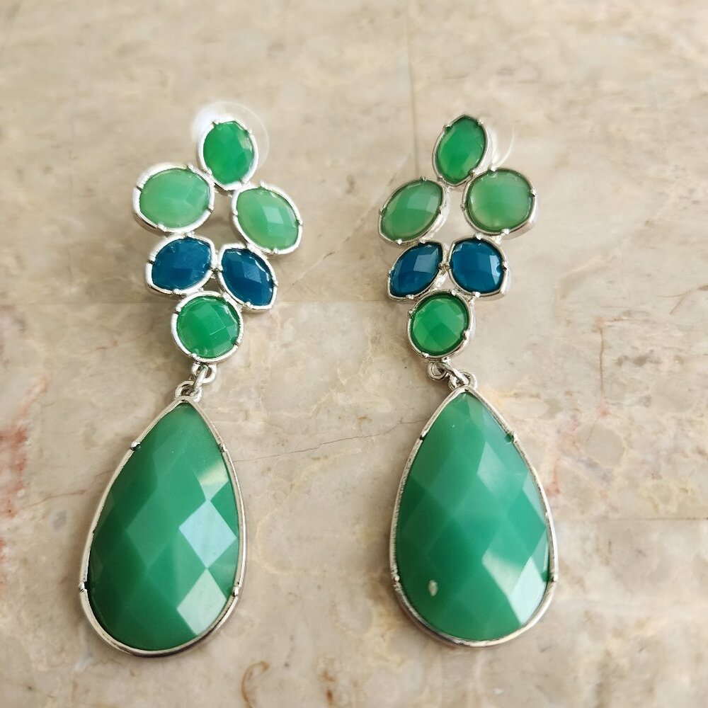 Stony Dangle Style Blue and Green Fashion Earrings